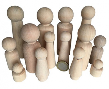 MEIERLE & Söhne 14 Familie Männchen Figuren Holzfiguren Spielfiguren zum Bemalen Basteln Holz Puppen Krippenfiguren Spielfiguren Mann Frau Junge Mädchen Kinder - 