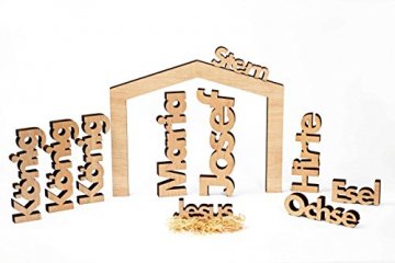 Moderne Weihnachtskrippe 11 Teilig - Holz 
