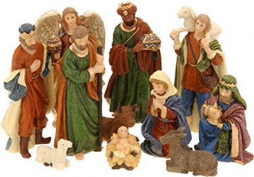 Spetebo Weihnachtskrippe Figuren – 11 Teile – Krippe Figur handbemalt Krippenzubehör - 