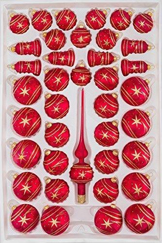 39 TLG. Glas-Weihnachtskugeln Set in Ice Rot Gold Komet - Christbaumkugeln - Weihnachtsschmuck-Christbaumschmuck - 1