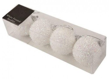 4 Packe 7cm Weißes Glasiertes Weihnachtsglitzern Baubles PM187 - 1