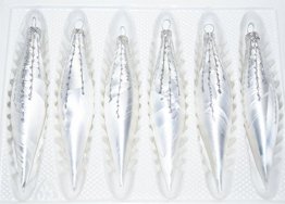 6 tlg. Glas-Zapfen Set in "Ice Weiss Silber" Regen - Christbaumkugeln - Weihnachtsschmuck-Christbaumschmuck - 1
