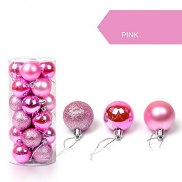 AMUSTER 24 Weihnachtskugeln Baumschmuck Weihnachten Deko Anhänger modisch Glänzend Bruchsiche Weihnachtskugeln Winter Wünsche Weihnachten Verschiedene Farben (Rosa) - 2