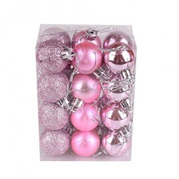 AMUSTER 24 Weihnachtskugeln Baumschmuck Weihnachten Deko Anhänger modisch Glänzend Bruchsiche Weihnachtskugeln Winter Wünsche Weihnachten Verschiedene Farben (Rosa) - 1