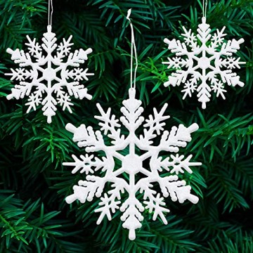 ASANMU Weihnachten Schneeflocken, 24 Stück Glitter Schneeflocken Deko Plastik Aufhängen Weihnachtsbaum Hängende Ornamente Schneeflocke Weihnachtsbaumschmuck Weihnachtsdeko Fensterdeko (Weiß, 7.5 cm) - 4