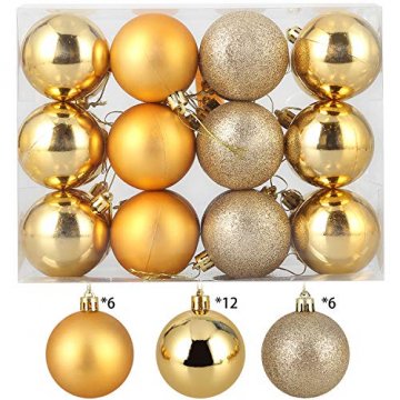 Baumkugeln 24 Stück 4cm Christbaumkugeln Weihnachtskugeln, Weihnachtsdekorationen Baumschmuck für Christmasbaum Weinachtsbaum Tannenbaum, für Weihnachten, Hochzeit, Jubiläum, Party, Feier usw. (gold) - 2