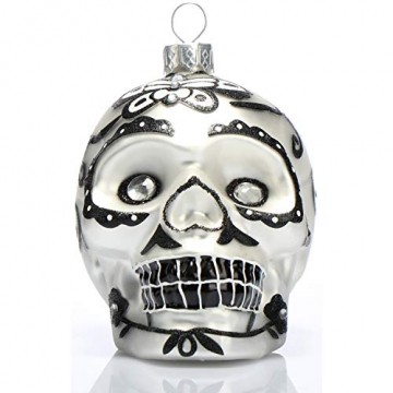 com-four® Weihnachtsbaumschmuck Totenschädel - Weihnachtsanhänger für den Christbaum - Weihnachtsbaum Deko aus Glas - Dia De Los Muertos (01 Stück - weiß/weiße Augen) - 3