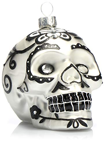 com-four® Weihnachtsbaumschmuck Totenschädel - Weihnachtsanhänger für den Christbaum - Weihnachtsbaum Deko aus Glas - Dia De Los Muertos (01 Stück - weiß/weiße Augen) - 1