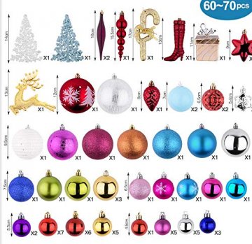 Erlliyeu Weihnachtskugeln,60-70 pcs 1.75-20 cm Kunststoff Christbaumkugeln Weihnachtsdeko mit Aufhänger Glänzend Glitzernd Matt Weihnachtsbaumschmuck Dekoration Rosa Silber - 2