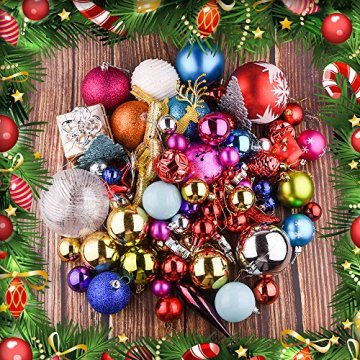 Erlliyeu Weihnachtskugeln,60-70 pcs 1.75-20 cm Kunststoff Christbaumkugeln Weihnachtsdeko mit Aufhänger Glänzend Glitzernd Matt Weihnachtsbaumschmuck Dekoration Rosa Silber - 3