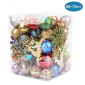 Erlliyeu Weihnachtskugeln,60-70 pcs 1.75-20 cm Kunststoff Christbaumkugeln Weihnachtsdeko mit Aufhänger Glänzend Glitzernd Matt Weihnachtsbaumschmuck Dekoration Rosa Silber - 1