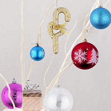 Erlliyeu Weihnachtskugeln,60-70 pcs 1.75-20 cm Kunststoff Christbaumkugeln Weihnachtsdeko mit Aufhänger Glänzend Glitzernd Matt Weihnachtsbaumschmuck Dekoration Rosa Silber - 5