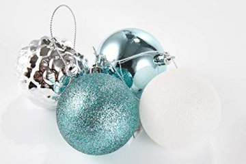 HEITMANN DECO 29er Set Christbaumkugeln Sortiment - Weihnachtsschmuck türkis Silber weiß zum Aufhängen - Kunststoff Christbaumschmuck (Türkis, Weiß, Silber) - 4