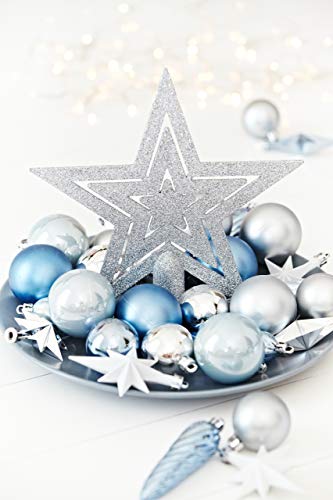 HEITMANN DECO 50er Set Christbaumkugeln Christbaumschmuck mit Stern Spitze - Kunststoff Weihnachtsschmuck Blau Silber zum Aufhängen - 2