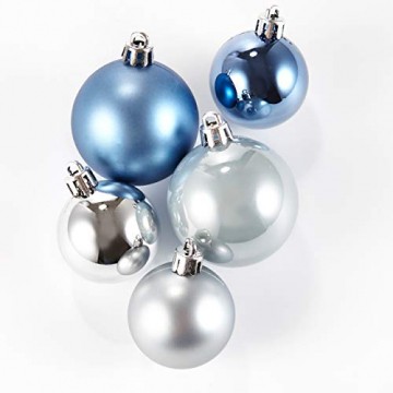 HEITMANN DECO 50er Set Christbaumkugeln Christbaumschmuck mit Stern Spitze - Kunststoff Weihnachtsschmuck Blau Silber zum Aufhängen - 4