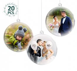 ilauke 20 stück Christbaumkugeln Weihnachtskugeln Acrylkugeln Transparent Set mit Federn- Perlenfaden- Schneeflocken, für Saisonal Deko, Hochzeit, Bemahlung, Weihnachtsbaumschmuck, Party (80mm) - 1