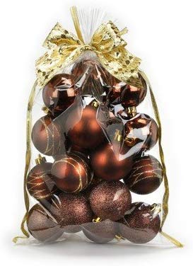 Inge-glas 20 STK. Christbaumkugeln 6cm Kuststoff // PVC Weihnachtskugeln Baumschmuck Dekor Motive Plastik Christbaumschmuck Mix Set Weihnachten Geschenk (braun) - 1