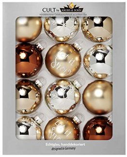 KREBS & SOHN Heitmann Deco 12er Set Glas Christbaumkugeln-Weihnachtsbaum Deko zum Aufhängen-Weihnachtskugeln 8 cm-Braun Silber, Gold, (8cm Ø Durchmesser) - 1