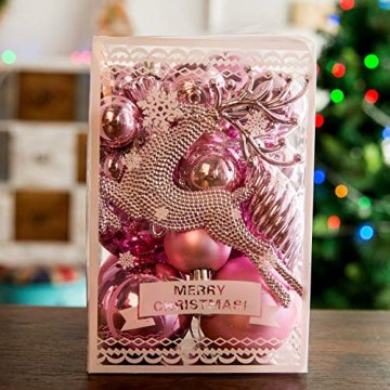 LTSWEET 60 Teile/Satz Weihnachtskugel Kunststoff Christbaumkugeln Weihnachtsbaumschmuck Anhänger Geschenkpaket für Urlaub Haushalt Party Dekoration,Rosa - 3