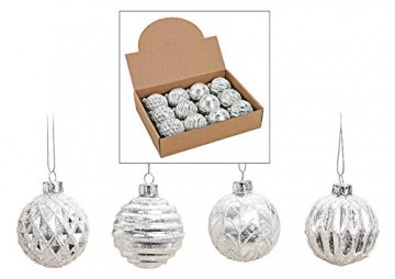 MC 12er Set edle Glas Weihnachtskugeln Ø 6cm Weihnachtsbaum Kugeln Christbaumkugeln Weihnachts Deko (Weiss Silber) - 1