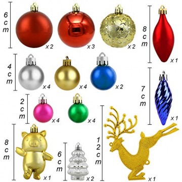 Redmoo Weihnachtskugeln, 30 Stücke Kunststoff Christbaumkugeln Weihnachtsdeko mit Aufhänger, Glänzend Glitzernd Matt Weihnachtsbaumschmuck Dekoration Rot Rosa Gold Grün Silber MEHRWEG Verpackung - 4