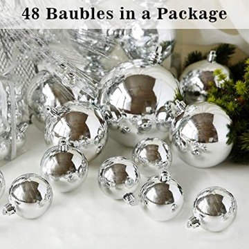 Rongyuxuan 48 stücke Christbaumkugeln Silber Bruchsichere Baumkugeln Ornamente Personalisierte Glänzende Weihnachten Hängende Dekoration für Festival Party (4-6 cm) - 4