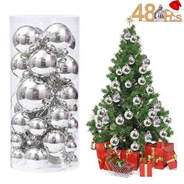 Rongyuxuan 48 stücke Christbaumkugeln Silber Bruchsichere Baumkugeln Ornamente Personalisierte Glänzende Weihnachten Hängende Dekoration für Festival Party (4-6 cm) - 1