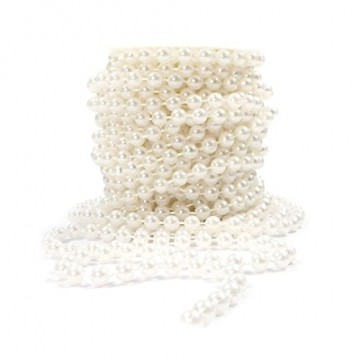 Sepkina Perlenband Perlenkette Perlengirlande Perlenschnur Weihnachten Advent Hochzeit Deko Tischdeko Rolle (S-P6-01-weiss-10m) (0,80€/m) - 2