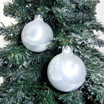 Thüringer Glasdesign 12x GLAS EISLACK CHRISTBAUMKUGELN 6cm WEIß TOP WEIHNACHTSKUGELN KUGELN - 6