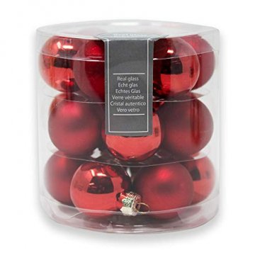 ToCi Mini Weihnachtskugeln Glas - 18er-Sets kleine Christbaumkugeln Ø3cm - Baumschmuck farblich Sortiert glänzend matt Weihnachten Deko Anhänger (Rot - Matt - Glänzend) - 1