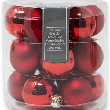 ToCi Mini Weihnachtskugeln Glas - 18er-Sets kleine Christbaumkugeln Ø3cm - Baumschmuck farblich Sortiert glänzend matt Weihnachten Deko Anhänger (Rot - Matt - Glänzend) - 7