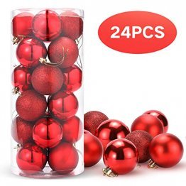 Unigoods 24 Weihnachtskugeln Baumschmuck Weihnachten Deko Anhänger modisch Glänzend Bruchsiche Weihnachtskugeln Winter Wünsche Weihnachten (Red) - 1