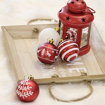 Valery Madelyn Weihnachtskugeln 24 Stücke 6CM Kunststoff Christbaumkugeln Weihnachtsdeko mit Aufhänger Weihnachtsbaumschmuck Set Weihnachtsdekoration Traditionelles Thema Rot Weiß MEHRWEG Verpackung - 4