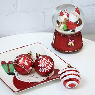 Valery Madelyn Weihnachtskugeln 24 Stücke 6CM Kunststoff Christbaumkugeln Weihnachtsdeko mit Aufhänger Weihnachtsbaumschmuck Set Weihnachtsdekoration Traditionelles Thema Rot Weiß MEHRWEG Verpackung - 5