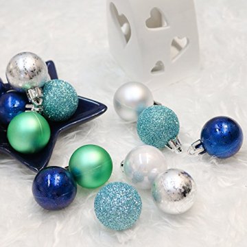 Valery Madelyn Weihnachtskugeln 49 Stücke 3CM Kunststoff Christbaumkugeln Weihnachtsdeko mit Aufhänger Glänzend Glitzernd Matt Baumschmuck Der Nordstern Thema Blau Grün Silber MEHRWEG Verpackung - 4