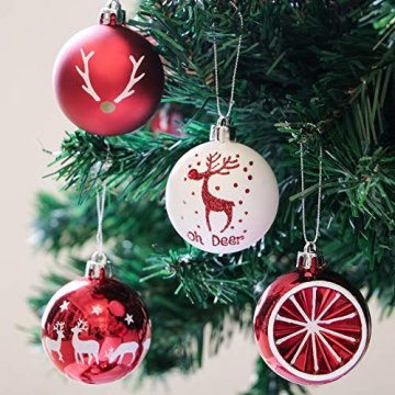 Victor's Workshop Weihnachtskugeln 20tlg.6cm Christbaumkugeln Weihnachtsbaumschmuck Plastik Weihnachten Deko mit Anhänger für Party Weihnachtsdeko Oh Hirsch Thema Rot Weiss MEHRWEGVERPACKUNG - 4