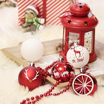 Victor's Workshop Weihnachtskugeln 20tlg.6cm Christbaumkugeln Weihnachtsbaumschmuck Plastik Weihnachten Deko mit Anhänger für Party Weihnachtsdeko Oh Hirsch Thema Rot Weiss MEHRWEGVERPACKUNG - 5