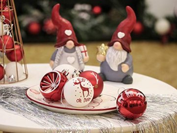Victor's Workshop Weihnachtskugeln 20tlg.6cm Christbaumkugeln Weihnachtsbaumschmuck Plastik Weihnachten Deko mit Anhänger für Party Weihnachtsdeko Oh Hirsch Thema Rot Weiss MEHRWEGVERPACKUNG - 6
