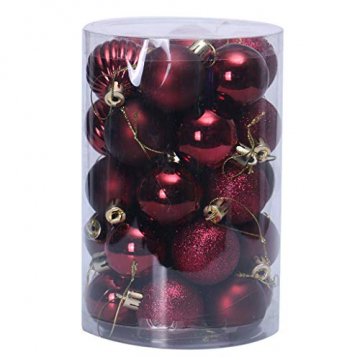 Weihnachtskugeln Glitzer Hell Matt Plastik Weihnachten Kugeln Uni Bordeaux Glänzend Christbaumkugeln Anhänger Draussen Christmas Deko 34PC - 1