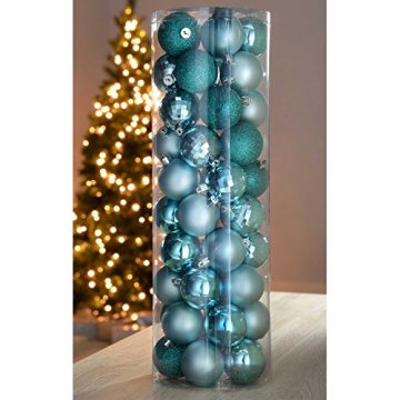 WeRChristmas Bruchsichere Christbaumkugeln, farblich aufeinander abgestimmtes Set mit 50 Stück Türkis/Blau - 2