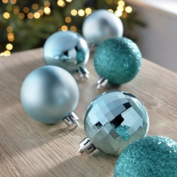 WeRChristmas Bruchsichere Christbaumkugeln, farblich aufeinander abgestimmtes Set mit 50 Stück Türkis/Blau - 3