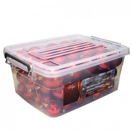 Wohaga® 70 Stück Weihnachtskugeln inkl. Transportbox Christbaumkugeln Baumschmuck Weihnachtsbaumschmuck Baumkugeln-Set, Farbe:Rot - 1