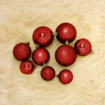 Wohaga® 70 Stück Weihnachtskugeln inkl. Transportbox Christbaumkugeln Baumschmuck Weihnachtsbaumschmuck Baumkugeln-Set, Farbe:Rot - 4