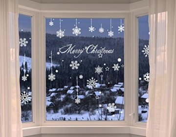 100er Set Schneeflocken Weihnachtsdeko Fenster Bilder – Statisch Haftende PVC Aufkleber Als Fensterdeko Mit Schneekristallen Und Weihnachten Schneesternen – Wiederverwendbar Mit 50mm Durchmesser - 5