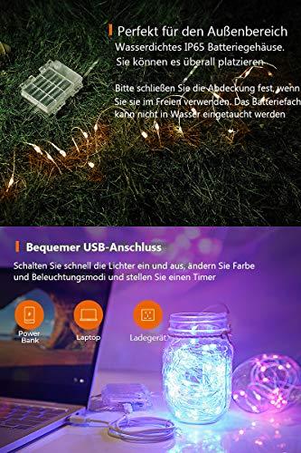 10M 100er Bunt Lichterkette Batterie & USB, 132 Modi 16 Farben LED Lichterkette Außen, Kupferdraht Lichterkette Dimmbar Wasserdicht IP65 mit Fernbedienung für Garten, St. Patrick's Day,Geburtstag Deko - 6