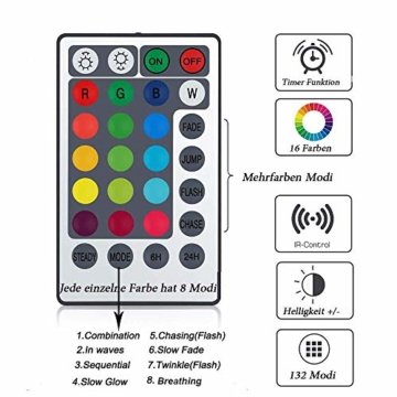 10M 100er Bunt Lichterkette Batterie & USB, 132 Modi 16 Farben LED Lichterkette Außen, Kupferdraht Lichterkette Dimmbar Wasserdicht IP65 mit Fernbedienung für Garten, St. Patrick's Day,Geburtstag Deko - 7