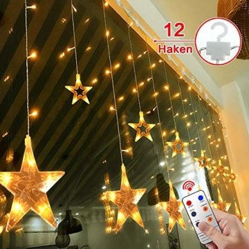 12 Sterne LED Lichtervorhang Lichterkette für Innen/Außen, 2.2x1M Afufu 108LED Sternenvorhang Warmweiß, wasserdicht nach IP65, Fernbedienung mit 8 Leuchtmodi, Weihnachtsdeko für Fenster Garten Zimmer - 1