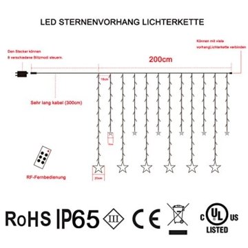 12 Sterne LED Lichtervorhang Lichterkette für Innen/Außen, 2.2x1M Afufu 108LED Sternenvorhang Warmweiß, wasserdicht nach IP65, Fernbedienung mit 8 Leuchtmodi, Weihnachtsdeko für Fenster Garten Zimmer - 6