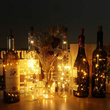 (12 Stück) Flaschenlicht Batterie, kolpop 2m 20 LED Glas Korken Licht Kupferdraht Lichterkette für flasche für Party, Garten, Weihnachten, Halloween, Hochzeit, außen/innen Beleuchtung Deko (Warmweiß) - 6