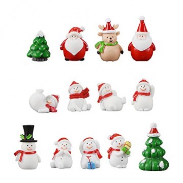 13 Stück Harz Miniatur Garten Figuren Weihnachten Mini Ornamente Set für Fee Garten Deko Weihnachtsdeko Bonsai Puppenhaus Zuhause Tisch Dekoration Landschaft DIY Zubehör Schneemann Weihnachtsmann Baum - 1